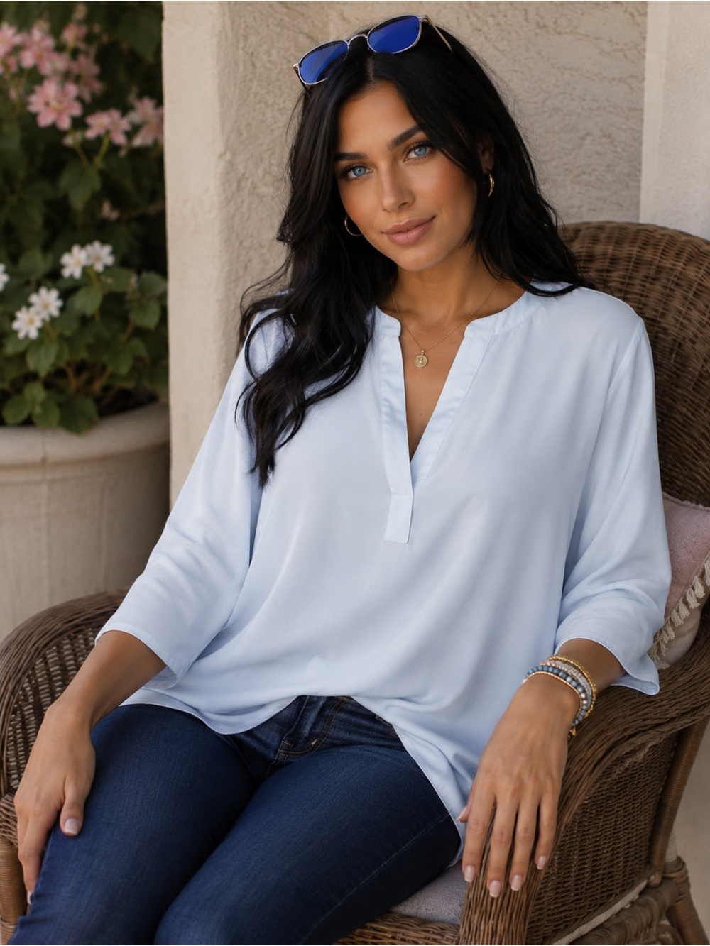 L Banana Republic Light Blue Collar Blouse